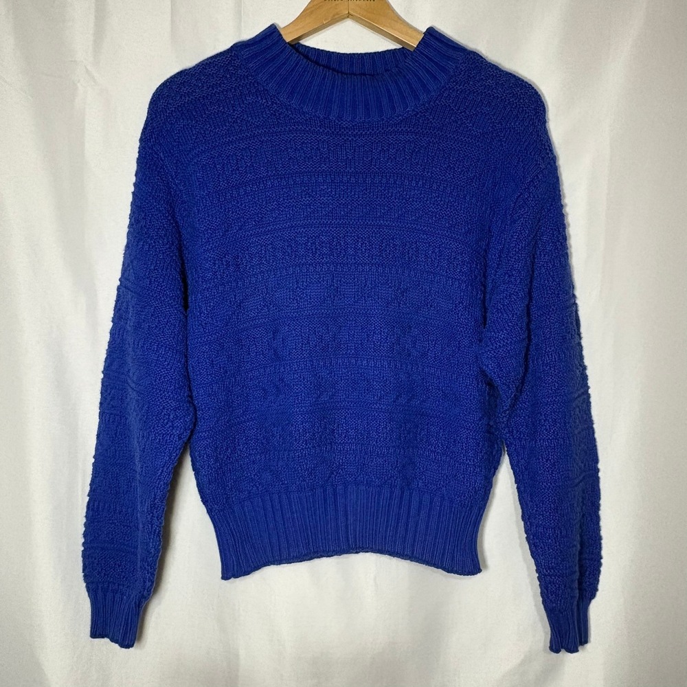 Lizsport Petite Vintage Royal Blue Cotton Knit Sweater Crew Neck Small - Picture 7 of 7